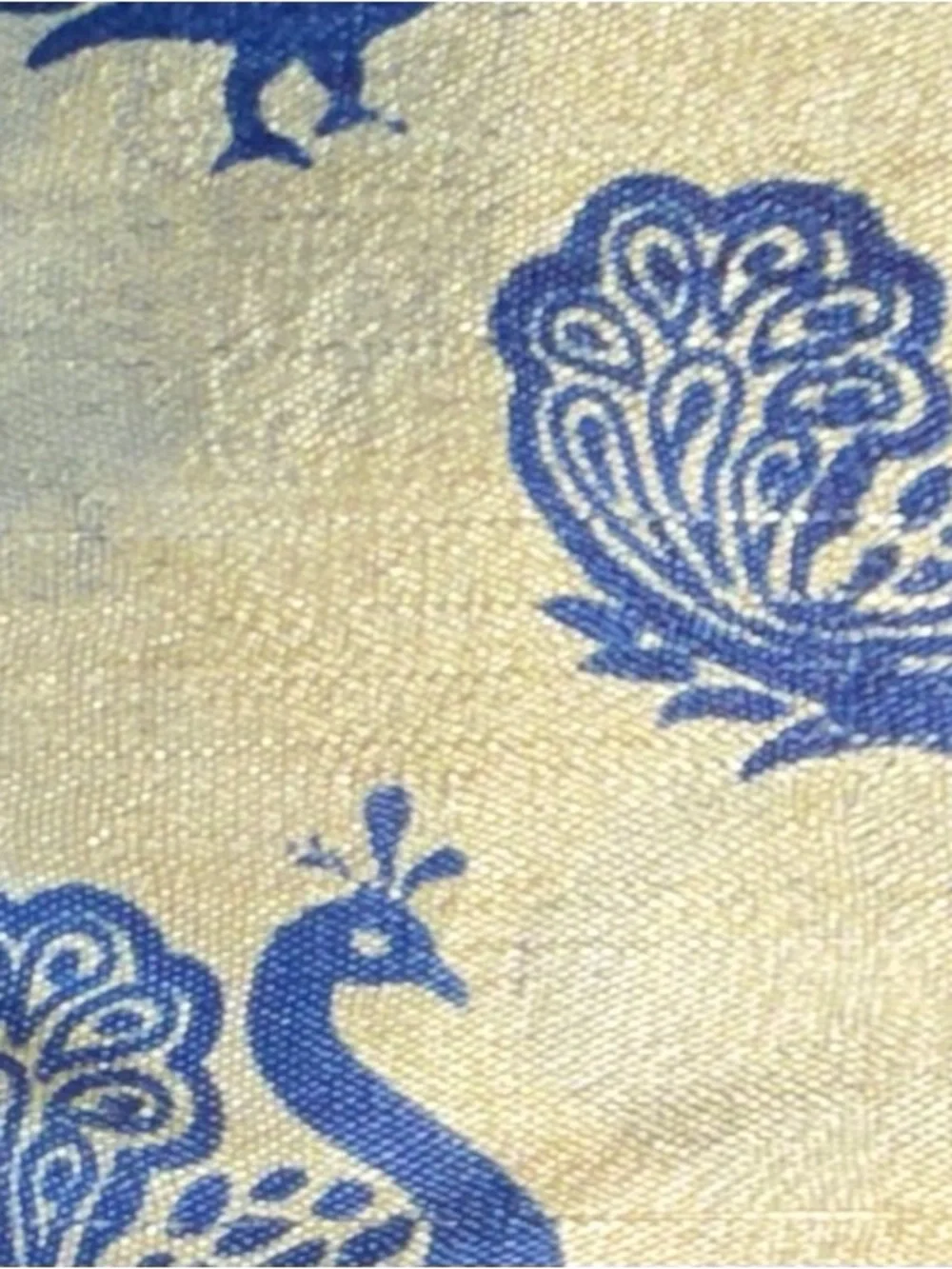 Indian Silk-Style Madhubani Folk Art Scarf Shawl Blue Gold 28x40